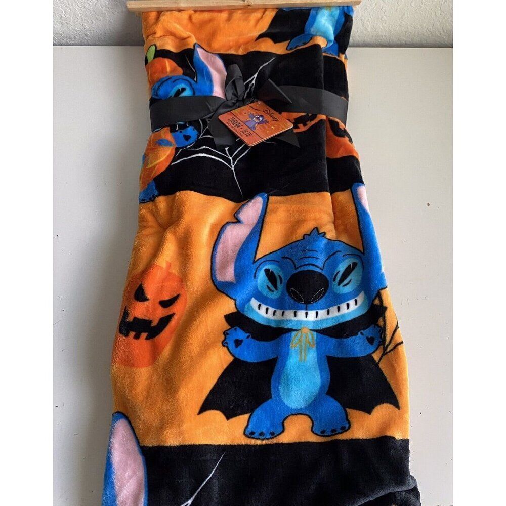 Disney STITCH Pumpkin &‎ Vampire Halloween Soft Plush Throw Blanket 60 X 70” NEW